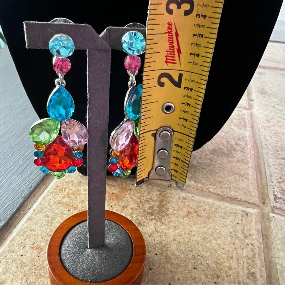 Silver Tone Colorful Bling Earrings - Picture 3 of 6